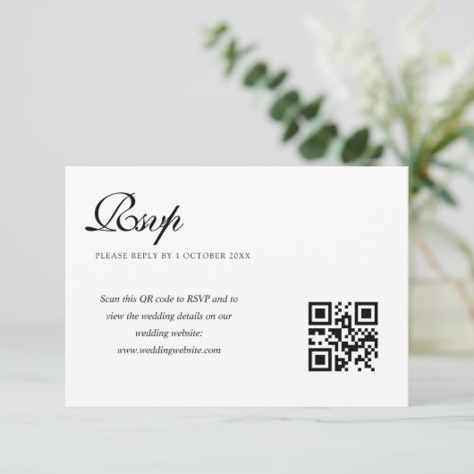 elegante zwart-wit bruiloft QR code rsvp kaart (Staand voorkant)