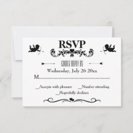 Elegante  zwart-wit bruiloft RSVP kaartje