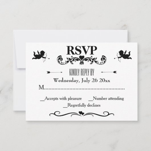 Elegante  zwart-wit bruiloft RSVP kaartje (Voorkant)
