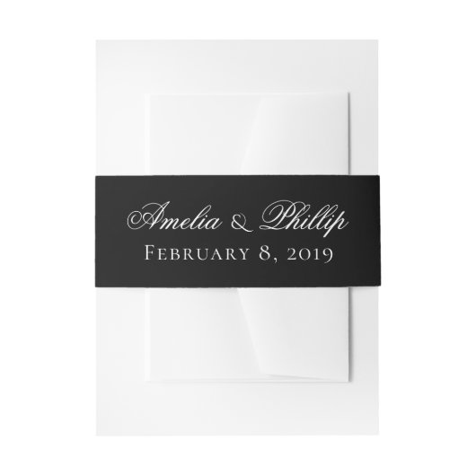 Elegante zwart-wit bruiloft uitnodigen Bands Uitnodigingen Wikkel (Voorkant Voorbeeld)