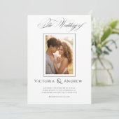 Elegante zwart-wit bruiloft uitnodiging & foto (Staand voorkant)