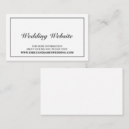 Elegante zwart-wit bruiloft website informatiekaartje (Voorkant / Achterkant)