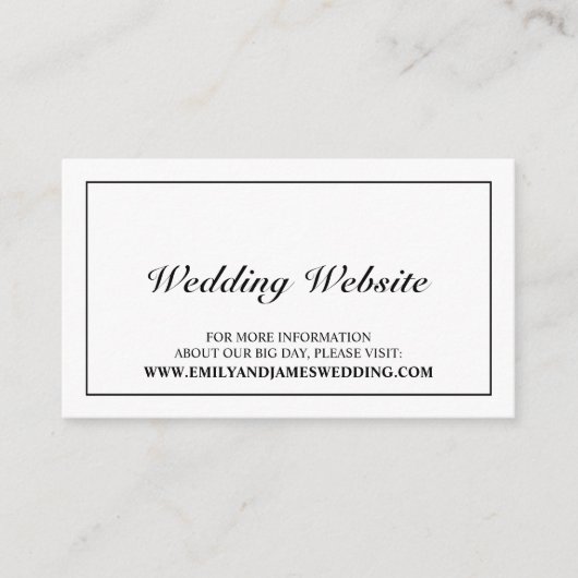 Elegante zwart-wit bruiloft website informatiekaartje (Voorkant)