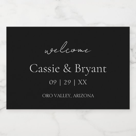 Elegante zwart-wit chique bruiloft welkomstgeschen sparkling wijnetiket (Enkel label)