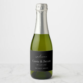 Elegante zwart-wit chique bruiloft welkomstgeschen sparkling wijnetiket