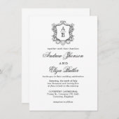 Elegante zwart-wit crest monogram bruiloft kaart (Voorkant / Achterkant)