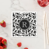 Elegante zwart-wit Damask Scroll Monogrammed Servetten (Insitu)