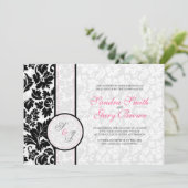 Elegante zwart-wit damasks bruiloft kaart (Staand voorkant)
