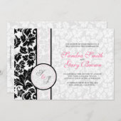Elegante zwart-wit damasks bruiloft kaart (Voorkant / Achterkant)
