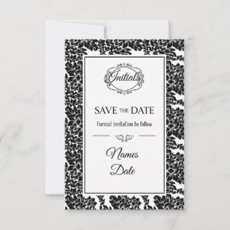 Elegante Zwart & Wit Damast Save-the-Date Uitnodig Save The Date