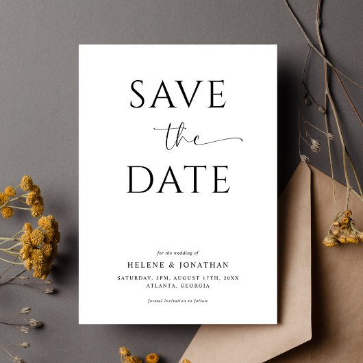 Elegante zwart-wit eenvoudige minimalistische brui save the date