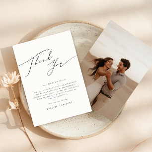 Elegante zwart wit foto bruiloft receptie tafel bedankkaart