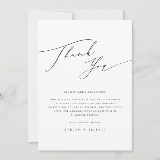 Elegante zwart wit foto bruiloft receptie tafel bedankkaart (Voorkant)