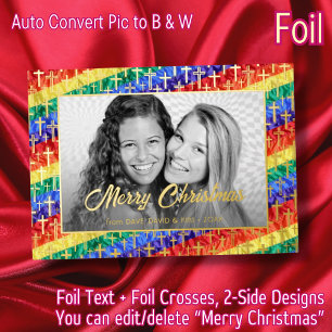 Elegante zwart-wit foto Gay Pride Gold Cross Folie Feestdagenkaart