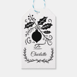 Elegante zwart-wit gepersonaliseerde kerst cadeaulabel