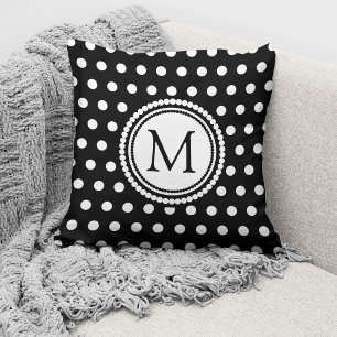 Elegante zwart-wit gestippelde monogram kussen