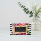 Elegante zwart-wit gestreepte bloem visitekaartje (Staand voorkant)