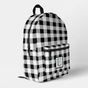 Elegante zwart wit gingham letter E botanisch Bedrukte Rugzak