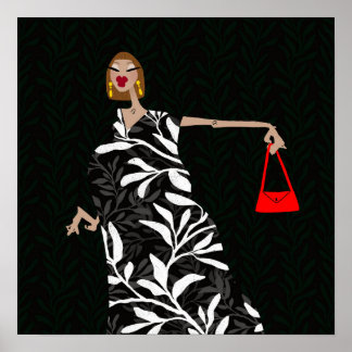 Elegante zwart-wit glamour modekunst poster
