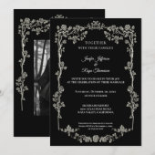 Elegante zwart-wit gotische trouwuitnodiging kaart (Voorkant / Achterkant)