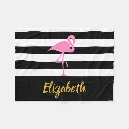 Elegante Zwart Wit Goud Roze Flamingo Script Naam Fleece Deken (Voorkant (Horizontaal))