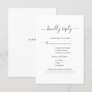 Elegante zwart wit kalligrafie bruiloft RSVP kaartje