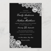 Elegante zwart-wit kant bruiloft uitnodiging