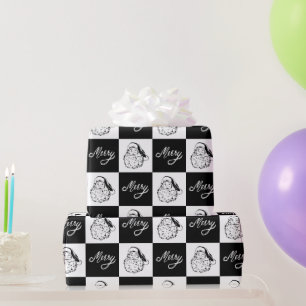 Elegante  zwart-wit kerstman cadeaupapier