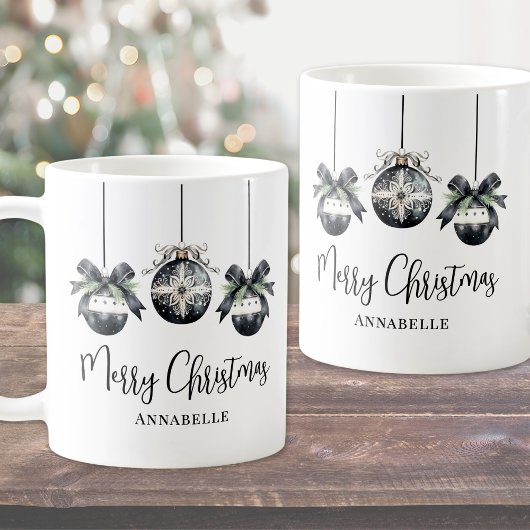 Elegante Zwart Wit Kerstmis Koffiemok