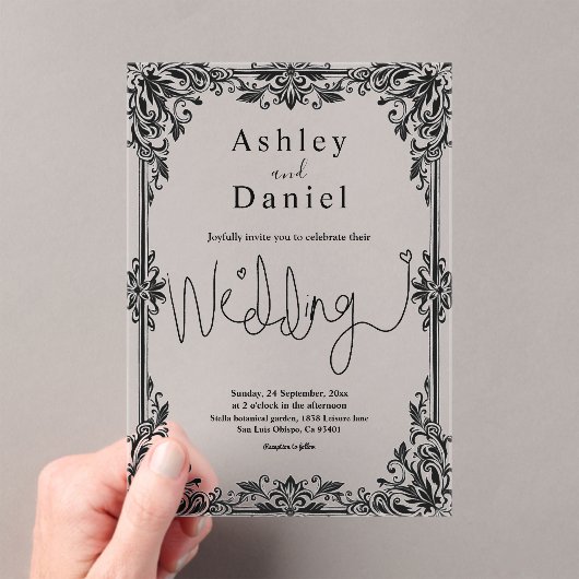 Elegante zwart-wit klassieke formele bruiloft acryl uitnodigingen (Insitu (Draagbaar))