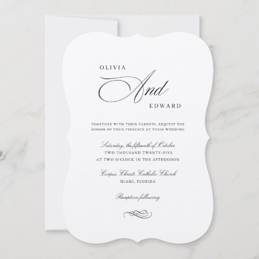 Elegante zwart wit klassieke script chique bruilof kaart (Voorkant)