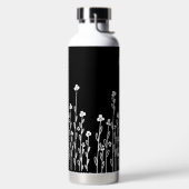 Elegante zwart-wit minimalistische doodle floral waterfles (Links)