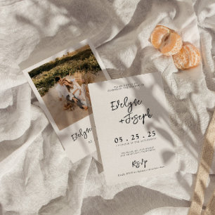 Elegante zwart-wit minimalistische foto bruiloft kaart