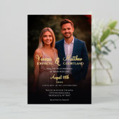 Elegante zwart-wit moderne fotohuwelijksgoud folie uitnodiging (Staand Voorkant)