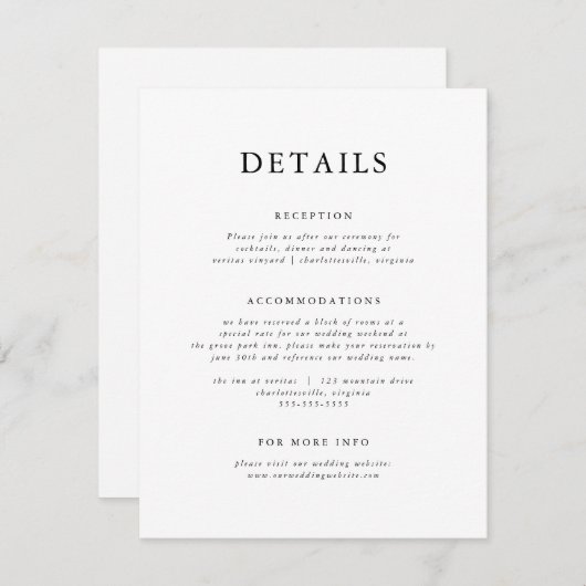 Elegante Zwart & Wit Moderne Klassieker Informatiekaartje (Voorkant / Achterkant)