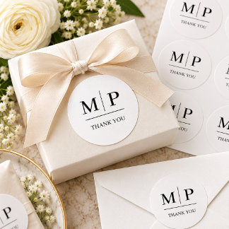 Elegante zwart-wit monogram bedanksticker ronde sticker