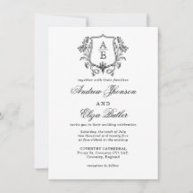 Elegante zwart-wit monogram blad kuif bruiloft
