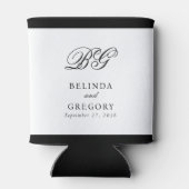 Elegante zwart wit monogram bruiloft gunst blikjeskoeler (Achterkant)