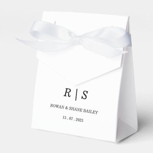 Elegante zwart-wit monogram bruiloft gunstbox bedankdoosjes (Voorkant Zijde)