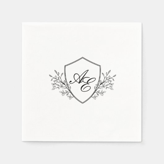 Elegante zwart-wit monogram bruiloft servetten (Voorkant)