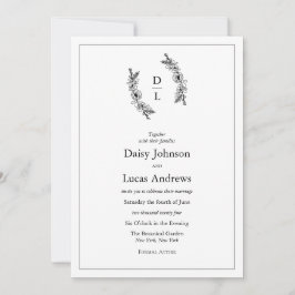 Elegante zwart-wit monogram bruiloft uitnodiging