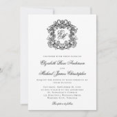 Elegante zwart-wit Monogram Crest bruiloft Kaart (Voorkant)