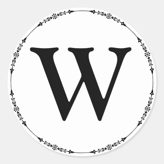 Elegante zwart-wit monogram envelopzegel ronde sticker (Voorkant)