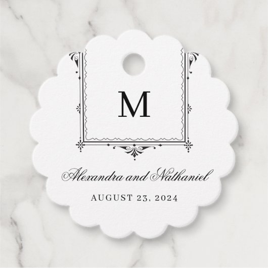 Elegante zwart-wit Monogram Gift Labels (Voorkant)