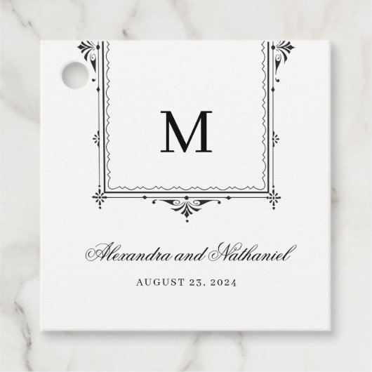 Elegante zwart-wit  Monogram Gift Labels (Voorkant)