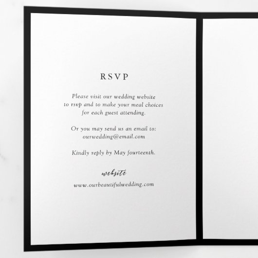 Elegante zwart-wit monogram moderne bruiloft drieluik uitnodiging (Binnenzijde eerst)