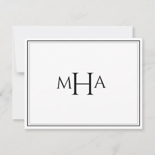 Elegante zwart-wit monogram plat bedankkaart