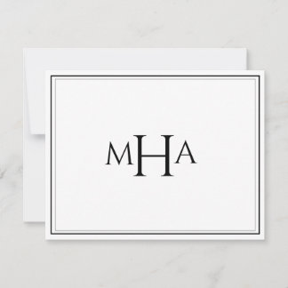 Elegante zwart-wit monogram plat bedankkaart