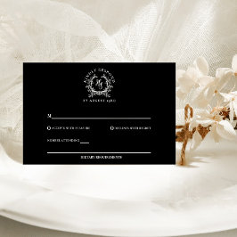 Elegante Zwart/Wit Monogram Wapen Huwelijk RSVP Kaartje