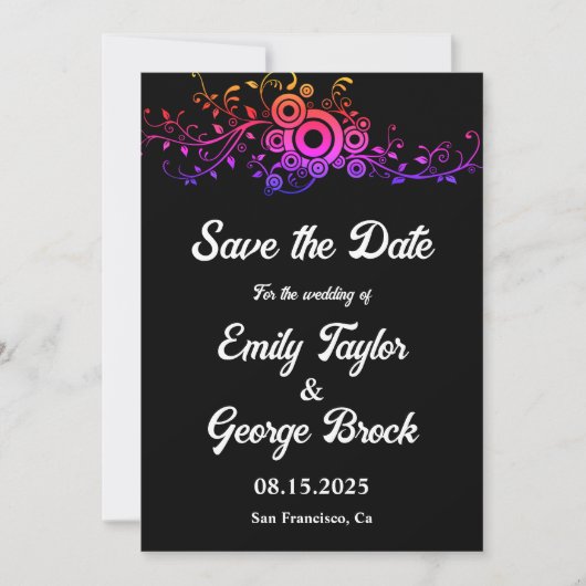Elegante zwart-wit neon loof val bruiloft save the date (Voorkant)